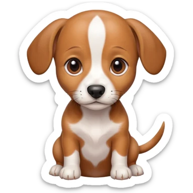 Dachshund beagle chihuahua mix puppy that’s mostly white with brown and dark brown patches and a birth mark on his nose sticker