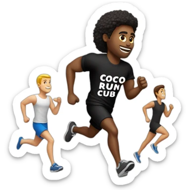 white person running with a black tshirt ans the word COCO RUN CLUB in white sticker