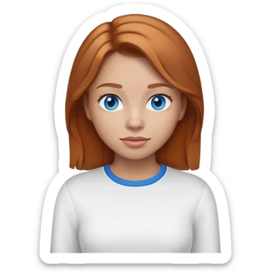 Emoji girl, Brownish ginger hair, blue eyes, light Skin, white long sleeve sticker