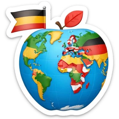 3D globe in Apple emoji style, Germany clearly marked in Europe, arrow pointing from Germany to USA in North America, word 'VPN' in modern bold sans-serif font with US flag overlay in background, smooth gradients, soft shadows, realistic 3D look, no other text, suitable for Instagram Reel sticker