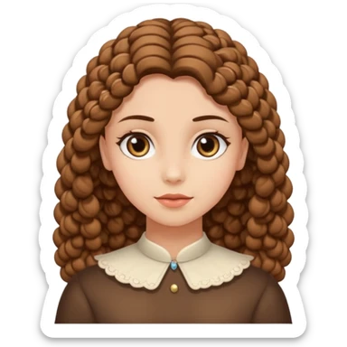 creami una ragazza con riccioli in fondo sulle punte, capelli marroni scuri e lunghi, occhi con ciglia non corte marroni sticker