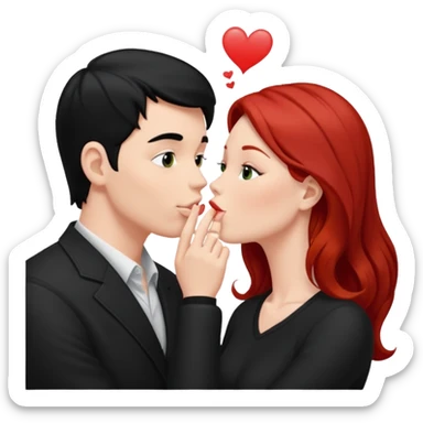 white man with black hair and redhead woman blowing eachother a kiss  sticker