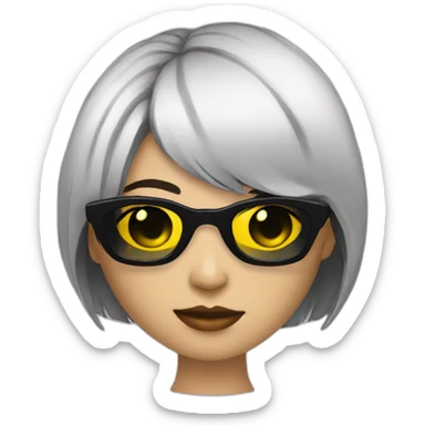 girl with black bob hair with rave sunglasses and a cigarette sticker