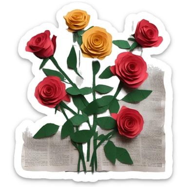 Roses flowers, Shakespeare made of newspaper cuttings, roses flowers sticker