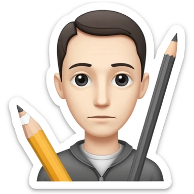 a very thin man next to a pencil sticker
