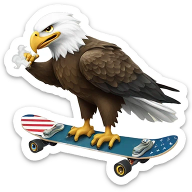 bald eagle riding a skateboard smoking a joint sticker