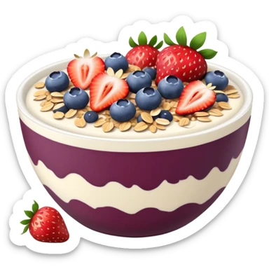 Açaí yogurt bowl with oats, strawberries, and blueberries and chocolate slices  sticker