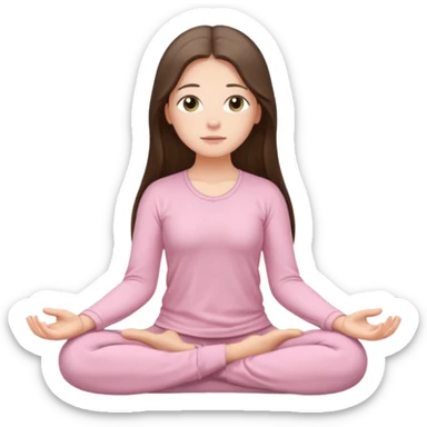 pretty white brunette teen long hair with hazel eyes in light pink meditating sticker