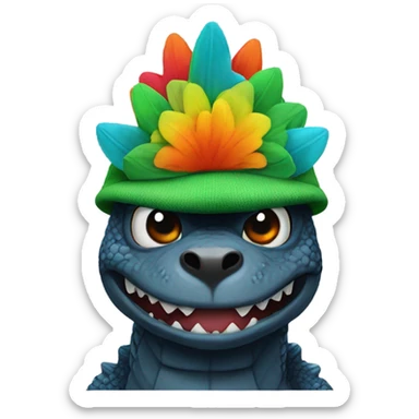 Godzilla with a propeller beanie sticker