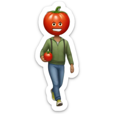 person with tomato head on a walk sticker