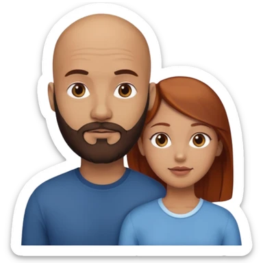 Couple. A bald man with dark brown beard and a girl with light skin. She is a redhead and has dark yellow brown auburn hair. Different skincolor. She has very light skin. sticker