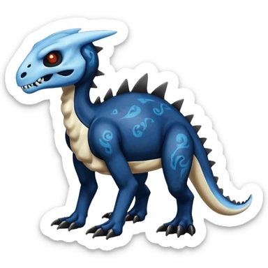 Shiny Dark Black And Blue Duskull-Cubone-Salandit-Fakémon-hybrid-creature (full body)  sticker