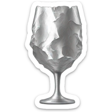 A layer of A reflective, very crinkled and wrinkled aluminum foil covering a wine glass shape, like a stemmed wine glass sticker