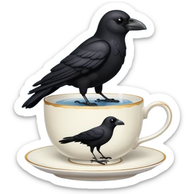 create a crow hoalding tea cup   sticker