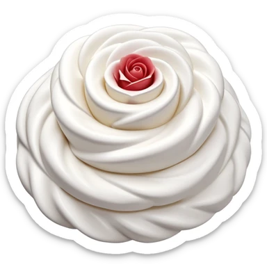 whipped cream, soft airy swirl with delicate peaks, smooth fluffy texture, bright white color, subtle shadows and gentle curves, shape like a freshly piped rosette or dollop, slightly elevated, clean 3D look, soft lighting, no fruit or dessert, no faces, emoji scale sticker
