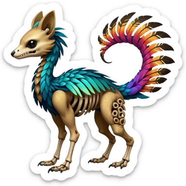 Rare colorful gradients colored realistic dark edgy glossy shiny tropical tribal patterned feathery skeletal badass epic pretty beautiful handsome gorgeous aesthetic colorful vibrant Vernid-Trico-species-Fakemon-creature by LiLaiRa, 4 legs, 1 tail, random markings, (full body) sticker
