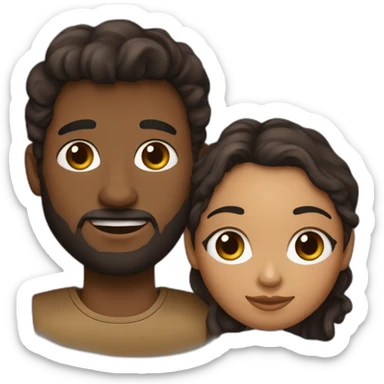 Pareja, una chica de ojos marrones pelo negro liso largo y un chico con pelo castaño rizado de ojos marrones  sticker