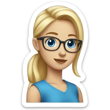 nerd girl with blue eyes and blonde hair with a ponytail sticker