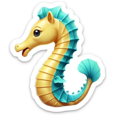 Cinematic Cute Yawning Sea Horse Portrait Emoji, Head tilted slightly with a dramatic, wide-open yawn, showcasing a slender, gracefully curved body with a softly drooping tail and sleepy, half-closed eyes, Simplified yet irresistibly adorable features, highly detailed, glowing with a soft, cozy aquatic glow, high shine, relaxed yet expressive, stylized with a dash of whimsical marine charm, soft glowing outline, capturing the essence of a drowsy yet affectionate sea horse that appears ready to stretch out for a nap! sticker