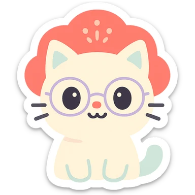 A cat with a red kokoshnik and glasses, cute and charming. sticker