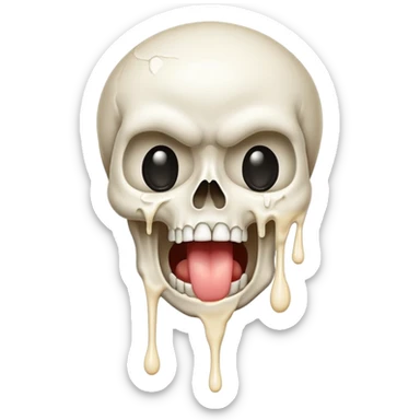 skull emoji screaming crying laughing with milk dripping out of its mouth sticker