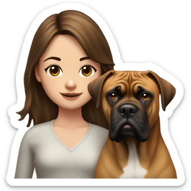realistic portrait of girl with Brown hair and bullmastiff sticker