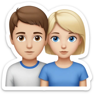 Emoji with a girl with brown eyes and brown hair with a boy with blue eyes and short blonde hair sticker