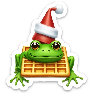A frog in a holiday hat on a waffle sticker