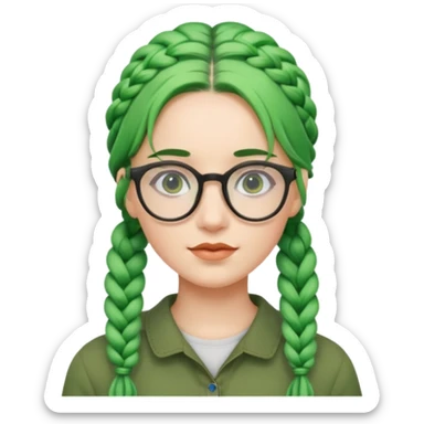 woman with green hairs, braids and  rectangle spectacle, big visible braids and unique face shape sticker