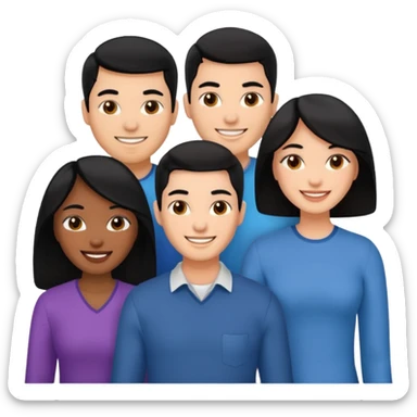 team with 4 people. 2 men and 2 women with black hair sticker