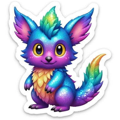 Randomly-colored gradients-colored cute fuzzy realistic glittery Randomly-faerie-drake-colored sparkly exotic Fakémon-creature sticker