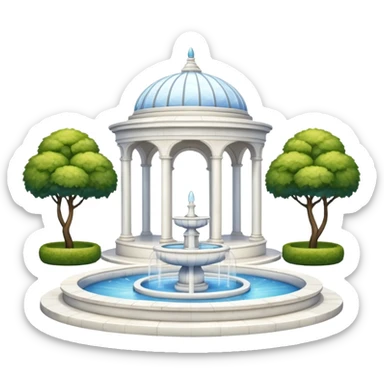 White luxurious expensive shiny new brilliant gorgeous marble pavilion  with benches and a garden and a marble fountain  sticker