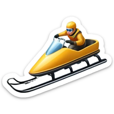 An icon featuring a sleek sled speeding down a snowy hill, with a snowy landscape and pine trees in the background. The motion lines and slight snow spray emphasize the thrill of the ride. Transparent background highlights the excitement and fun of sledding. sticker