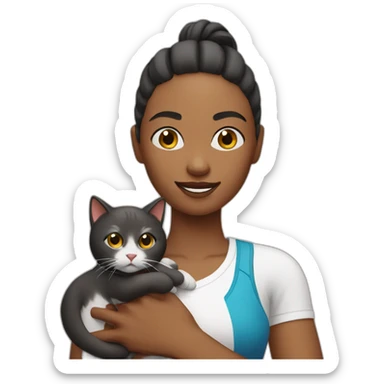 Sporty woman holding a cat sticker