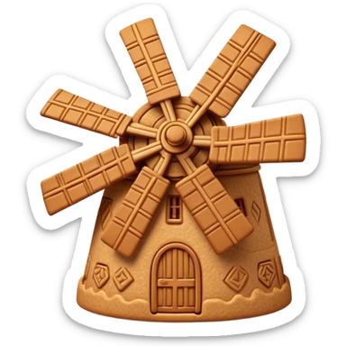 Speculaas Cinematic Realistic Speculaas Biscuit Emoji, depicted as a spiced speculaas cookie crafted in a charming windmill shape, rendered with intricate textures and warm, inviting lighting. sticker