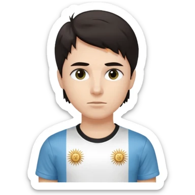 A dark-haired person with dark circles under their eyes and an Argentina t-shirt, with short and long hair but not combed. sticker