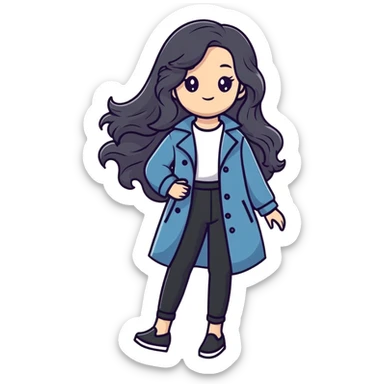 Stylish girl with long flowing wavy hair in fashionable outfit sticker