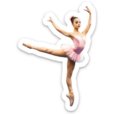 Una chica con vestuario de bailarina con las piernas flexionadas, el dedo índice en la boca, el tren superior inclinado hacia la izquierda y con la cadera proyectada hacia la izquierda sticker