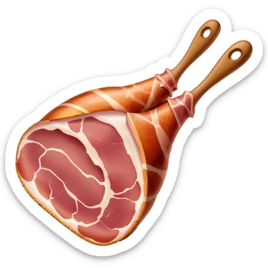 jamón-serrano-cinematic-realistic-jamón-serrano-dish-emoji,-depicted-as-a-prominent-leg-of-cured-ham-with-visible-marbling,-rendered-with-rich-textures-and-dynamic,-appetizing-lighting. sticker