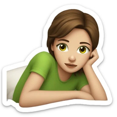 Girl with brown hair and green eyes laying on a pillow  sticker