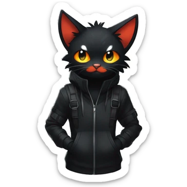 Edgy Shy Anthro boyish cool pretty dark black Litten-Pokémon-cat-fursona techwear sticker
