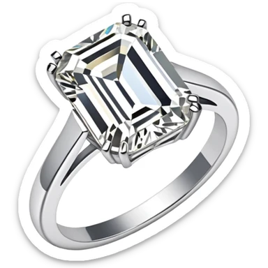 Emerald cut single diamond ring with thin silver band sticker