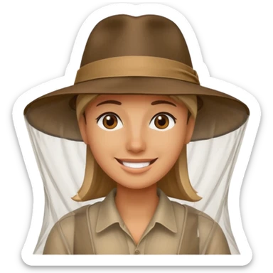 person wearing a mosquito net and a indiana jones hat combination  sticker