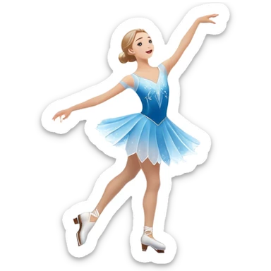 An icon showing a graceful figure skater performing a spin on the ice in a grand ice palace. The rink is illuminated by soft light beams, with cheering spectators in the stands. Snowflakes gently fall, adding to the magical atmosphere. Transparent background highlights elegance and artistry. sticker