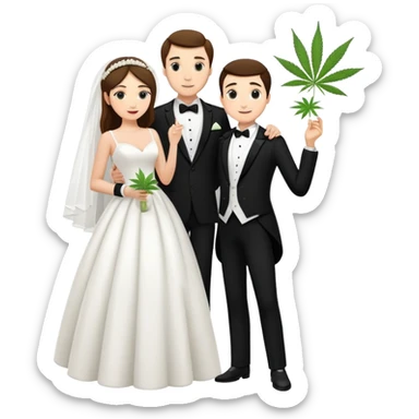 A bride in white wedding dress and groom in tuxedo, full body, sharing cannabis, wedding couple, different pose sticker