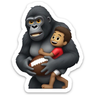 A small football human being held by a gorilla  sticker