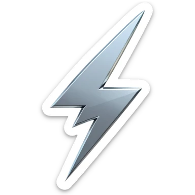 A lightning bolt emoji made of polished silver chrome, sharp yet rounded edges, glossy metallic surface, soft reflections, minimal futuristic design, iOS emoji style, centered, clean white background sticker