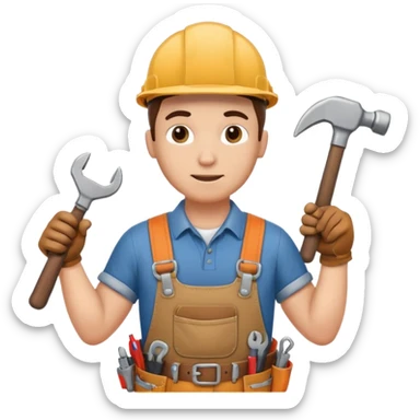 a handyman holding a wrench in this right hand and a hammer in his left hand sticker