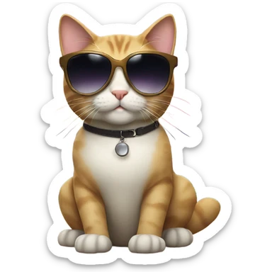 Cat with a sunglass on a beach at night  sticker
