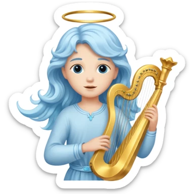 A serene angel with pastel-blue waves of hair, carrying a golden harp.








 sticker